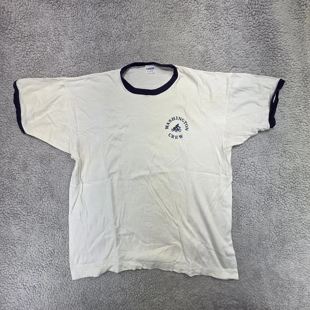 1970s Champion University of Washington Blue Ringer CREW T-shirt Single Stitch - Picture 2 of 9